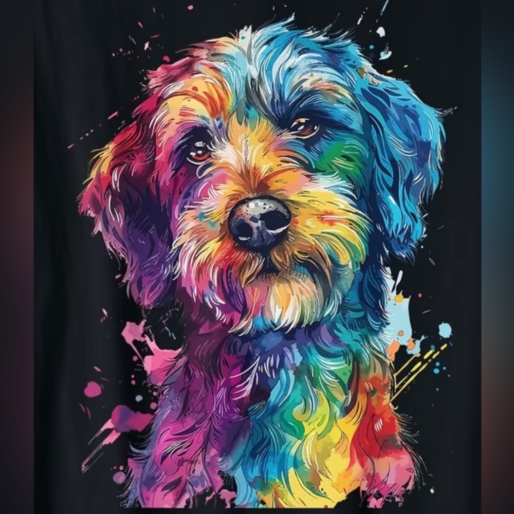 Unisex Colorful Dog Portrait T-Shirt - Vibrant Multi-Color Dog Design - Picture 2 of 6